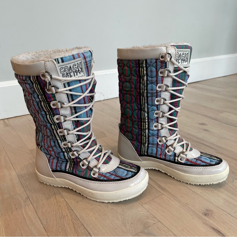 COACH Snow Boots | Peggey Multicolor Lace Up | Shearling Lined | 7 - Picture 4 of 14